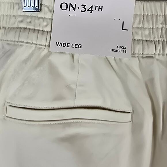 On 34th Cream Wide Leg Ankle High Rise Work Business Chino Women's Pants L NWT - Picture 3 of 6